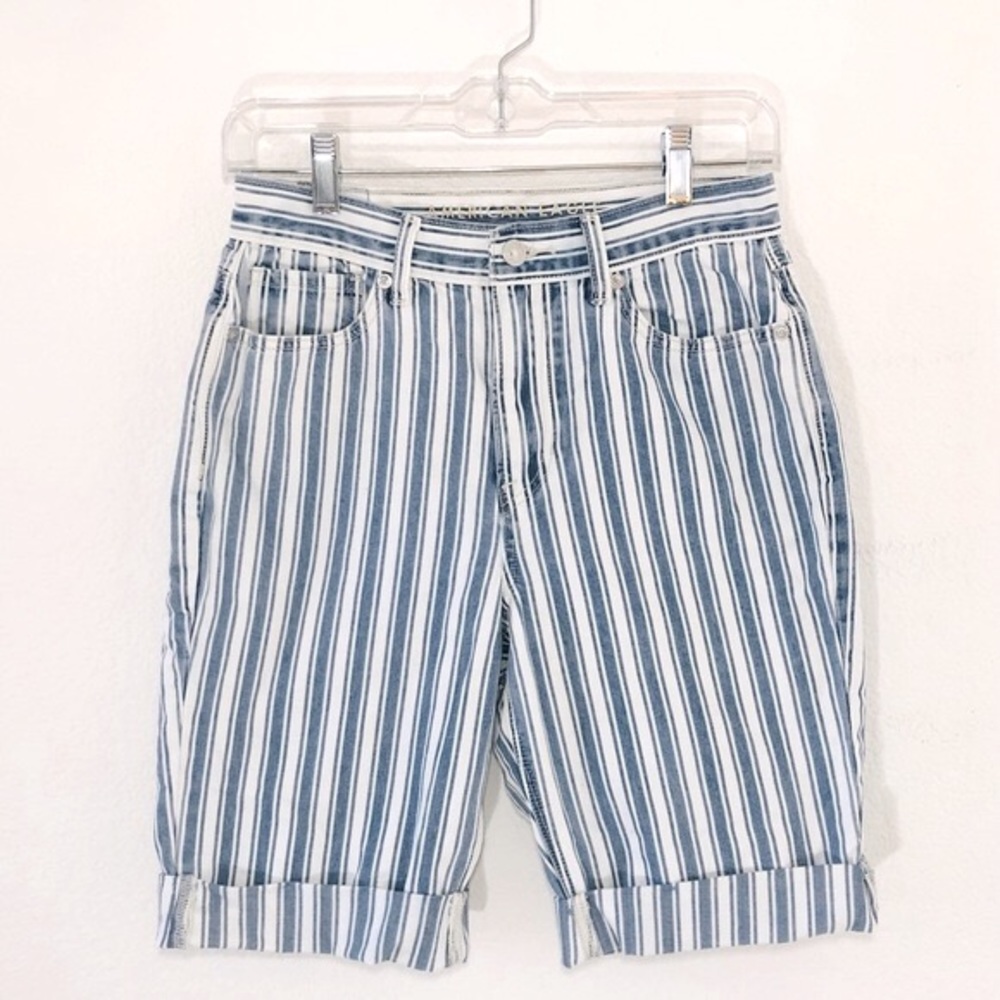 American Eagle Blue & White Striped Jean Bermuda Shorts